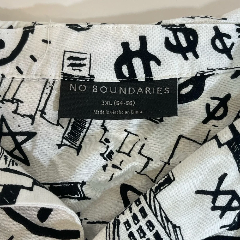 No Boundaries White/Black Graffiti Street Art Button Shirt Men’s 3XL (54-56) - Picture 6 of 6